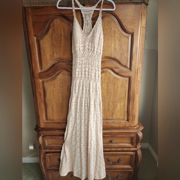 Long Crochet Peach color Dress - Picture 1 of 4